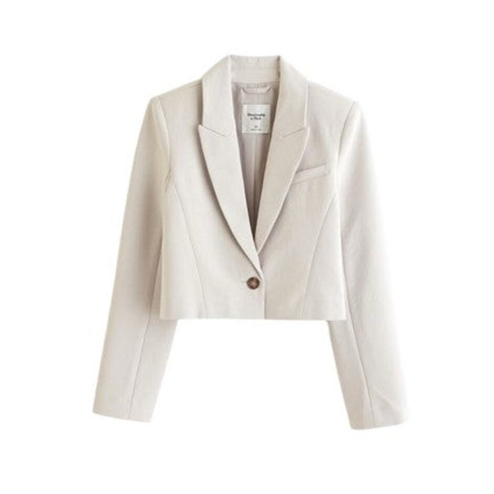 NWT Abercrombie Premium Crepe Cropped Blazer Light Taupe